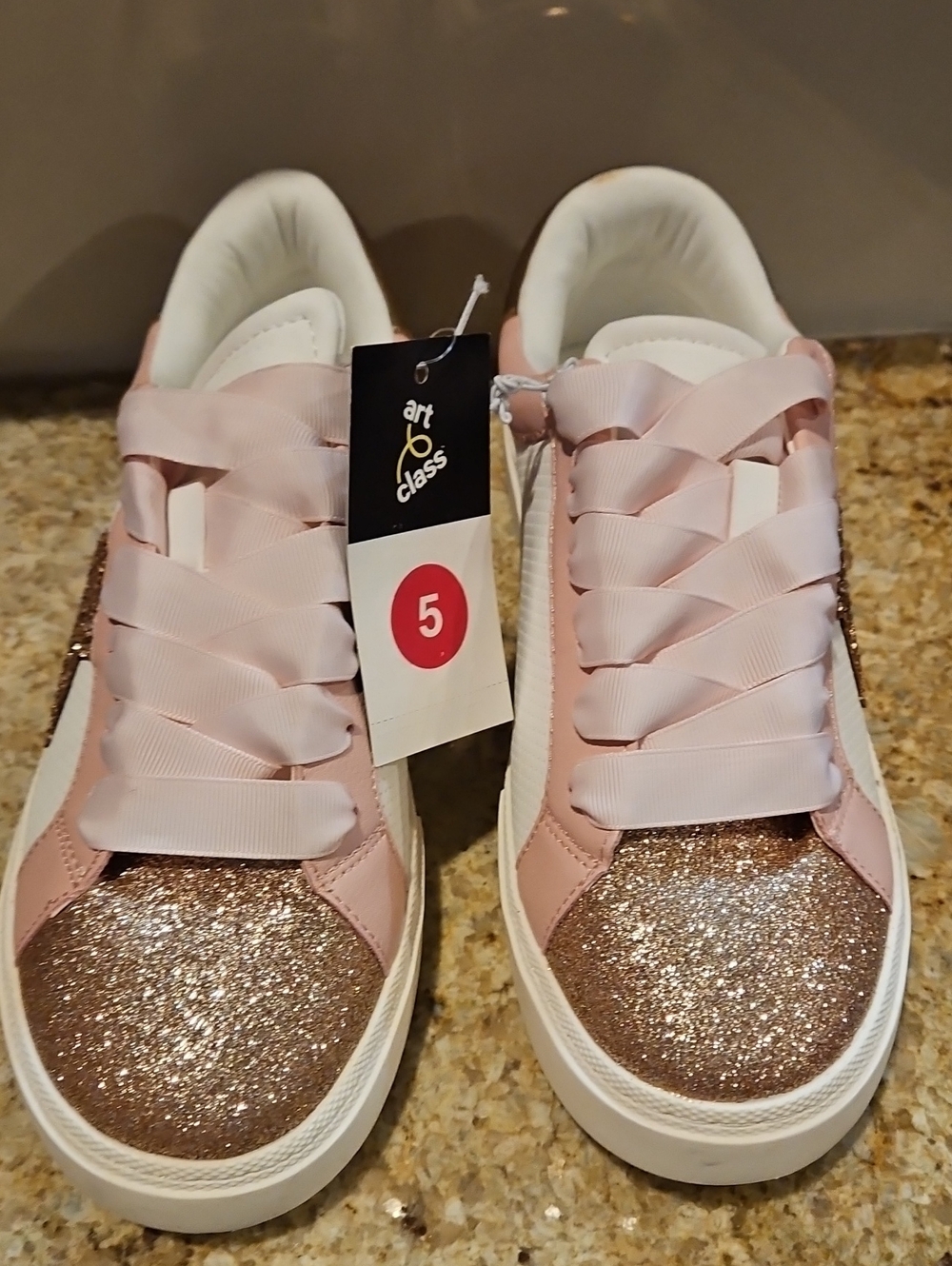 Art class Rose Pink Glitter Ribbon Lace Low-Top Sneakers